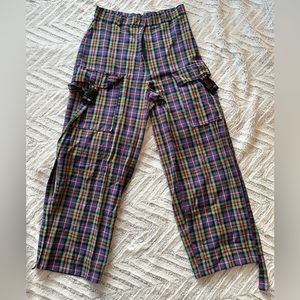 The Ragged Priest Green & Multicoloured Check Plaid Cargo Style Trousers Size S